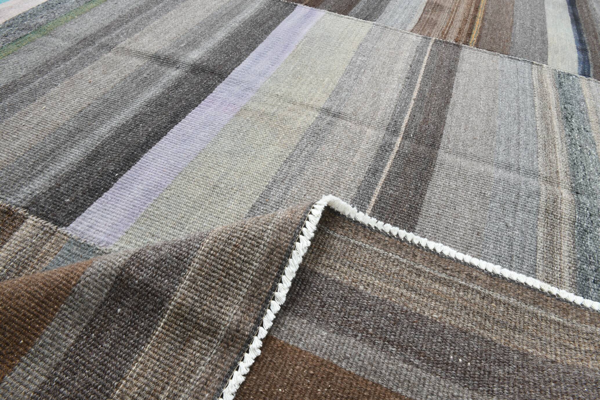 7x9 Gray & Teal Green Handmade Kilim Rug, 224x264Cm