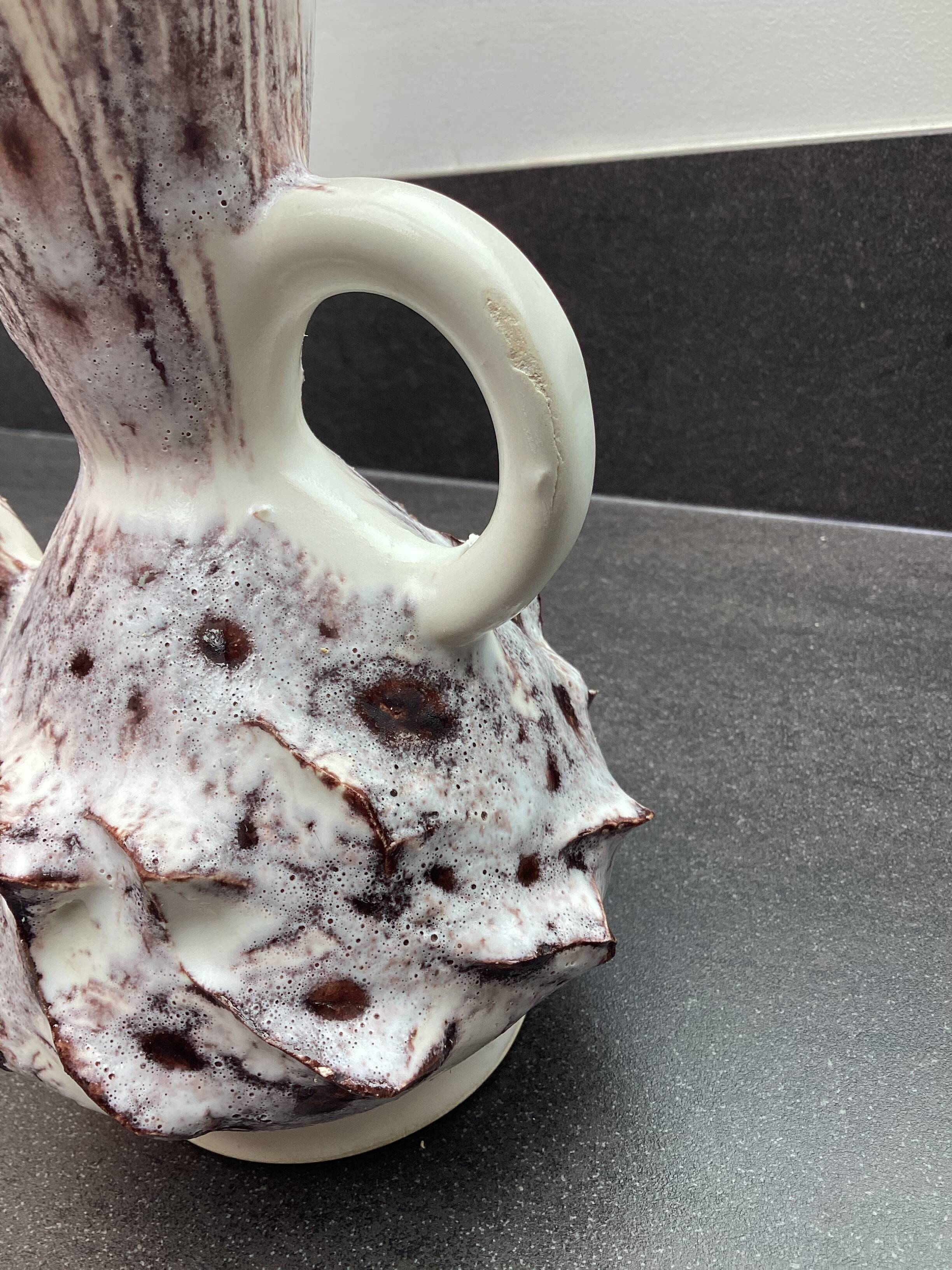Sea foam ceramic pitcher vase, Vallauris, attributed to JAK
