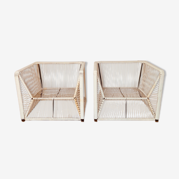2 garden armchairs in white scoubidou