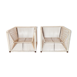 2 garden armchairs in white scoubidou