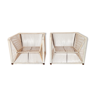2 fauteuils de jardin en scoubidou blanc