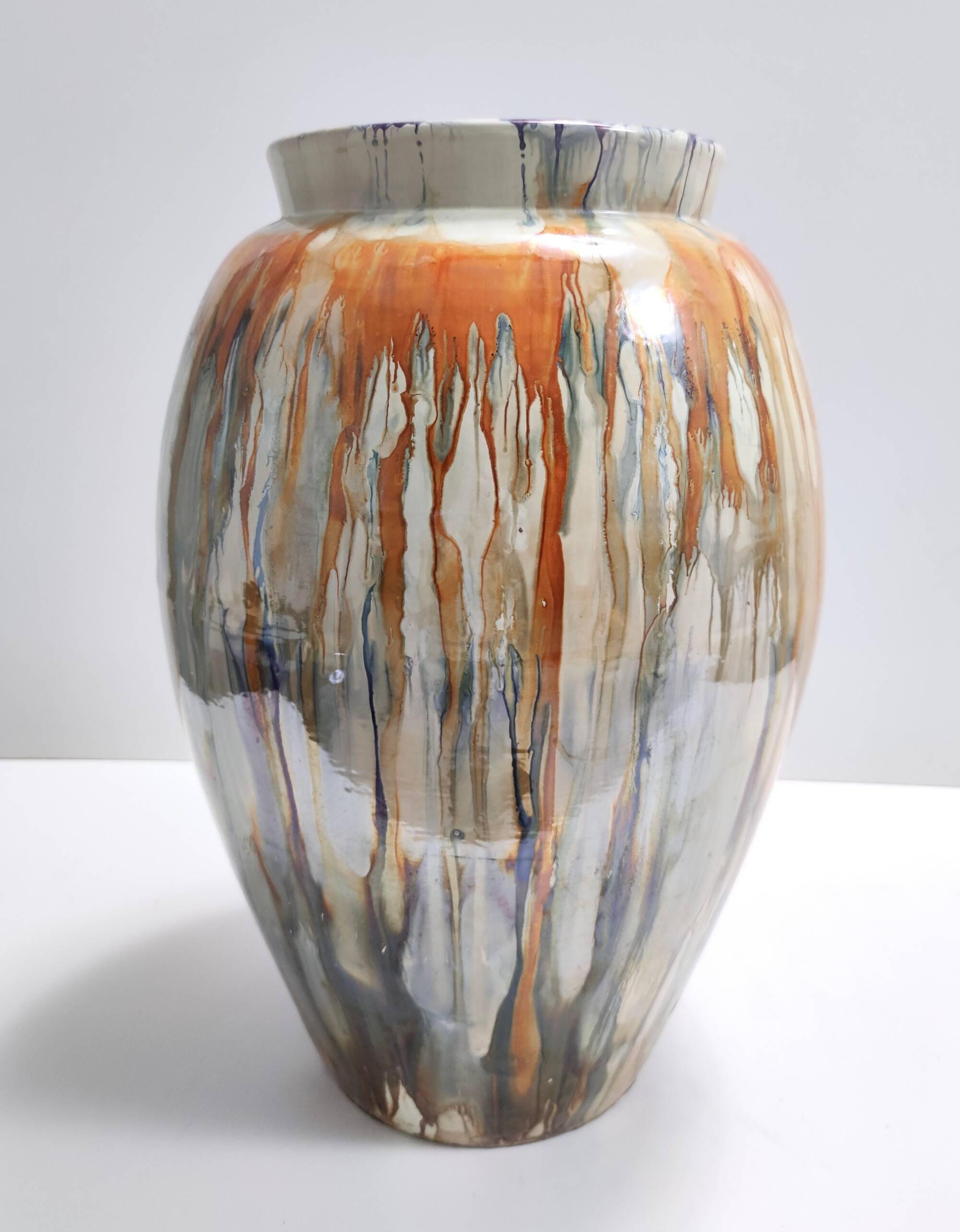 Orange and Beige Lacquered Earthenware Vase / Umbrella Stand by Pasquinucci