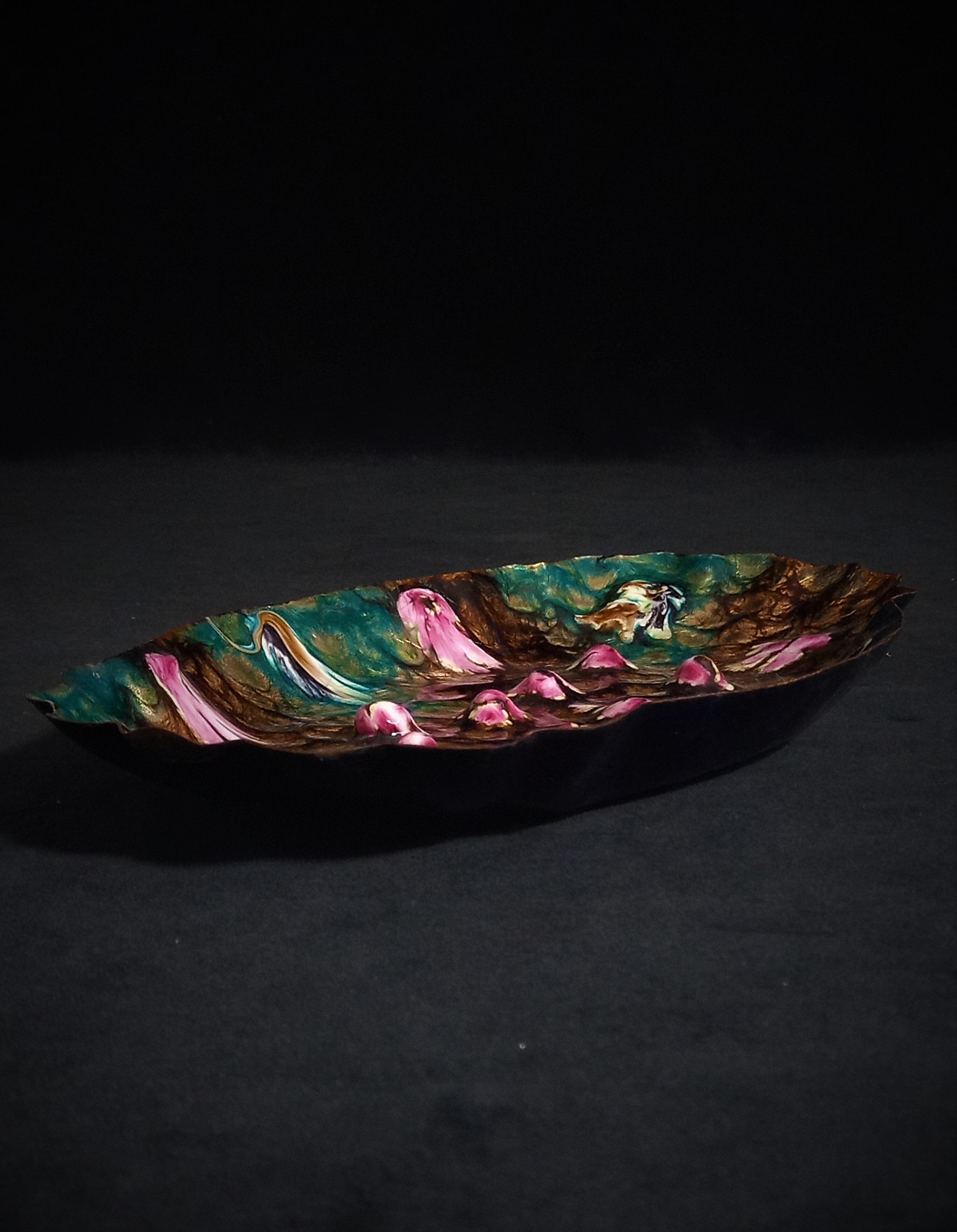 Two vintage enamelled copper tidies