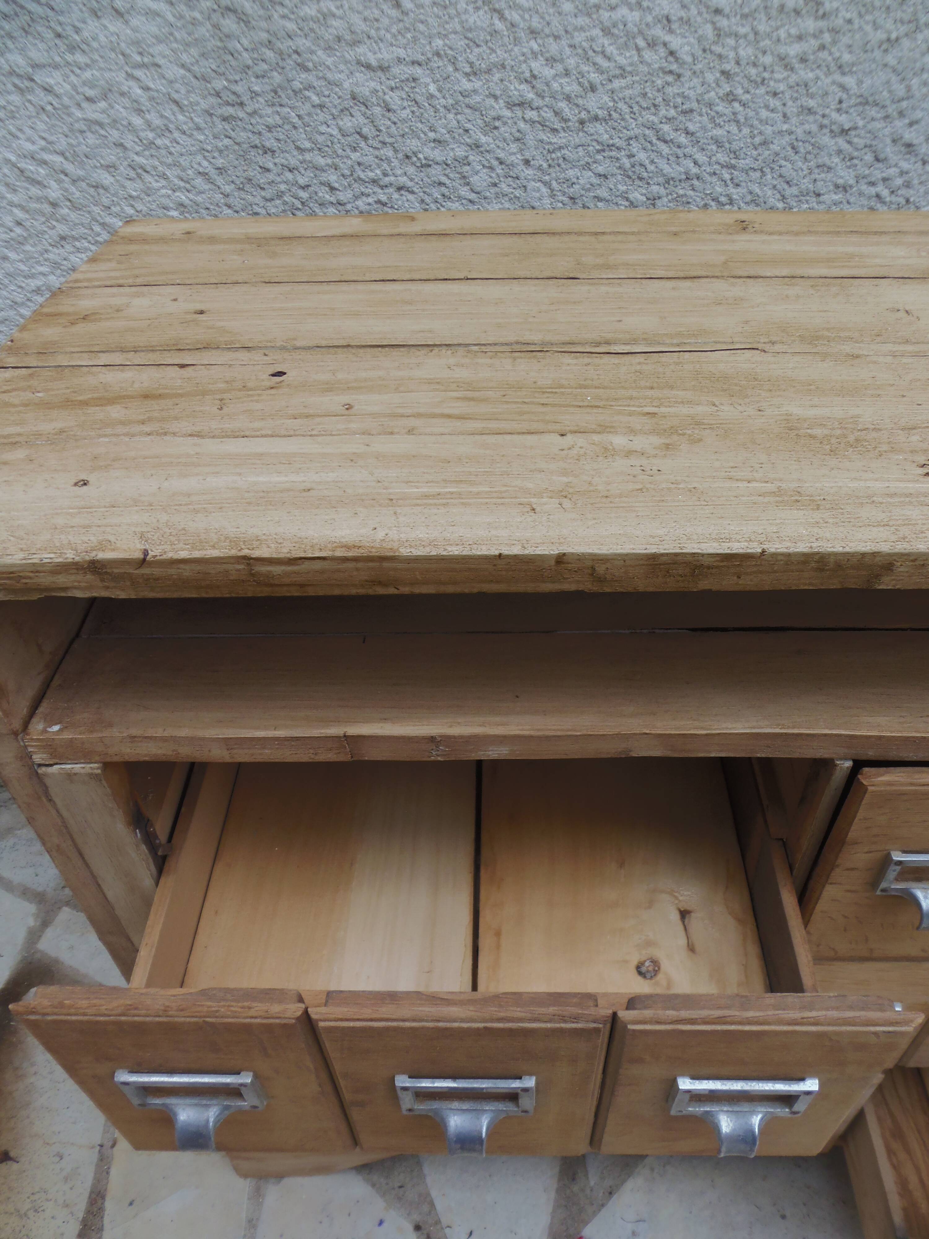 Vintage craft furniture in raw wood.