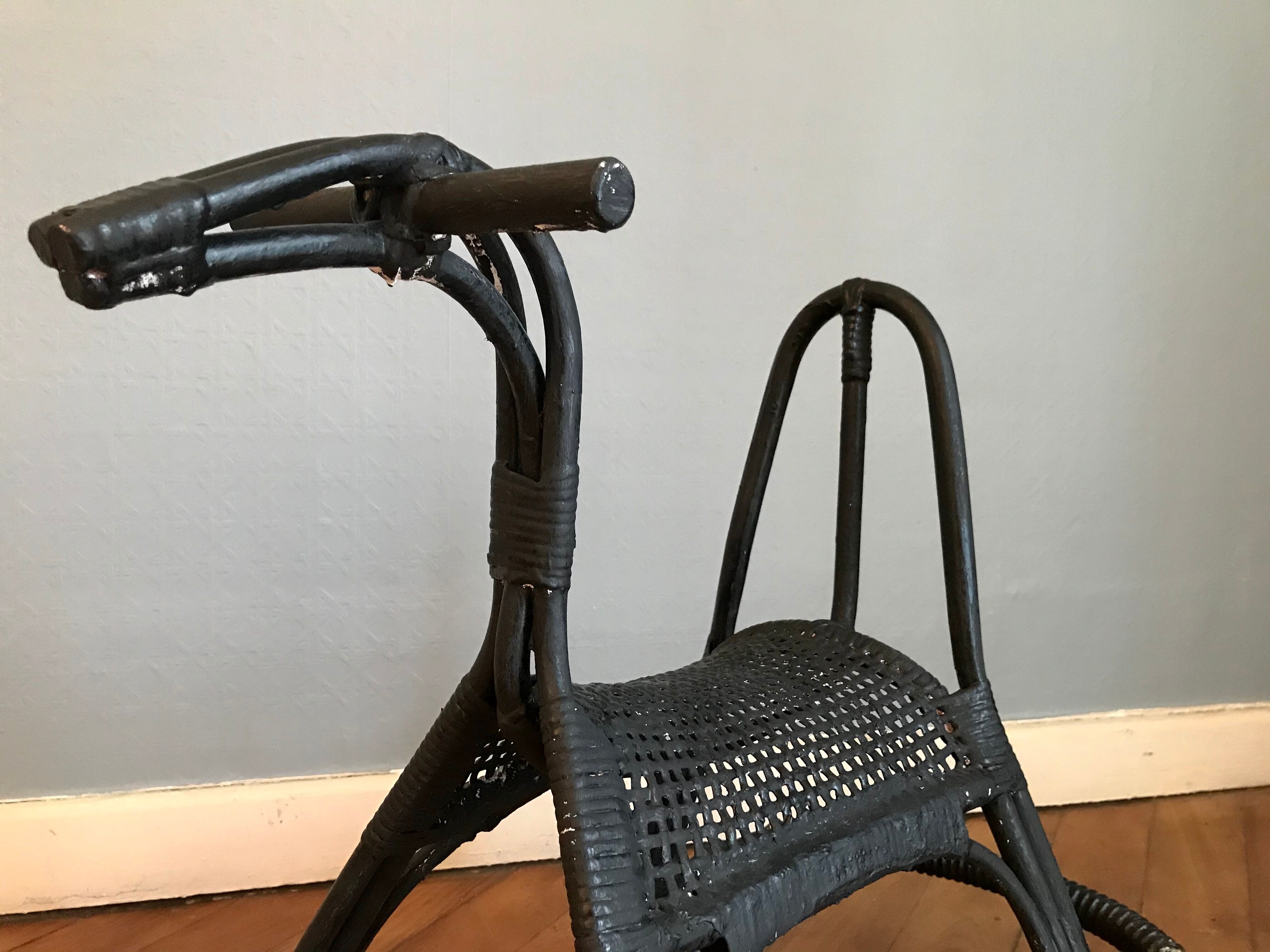 Rocking horse in rattan and bamboo