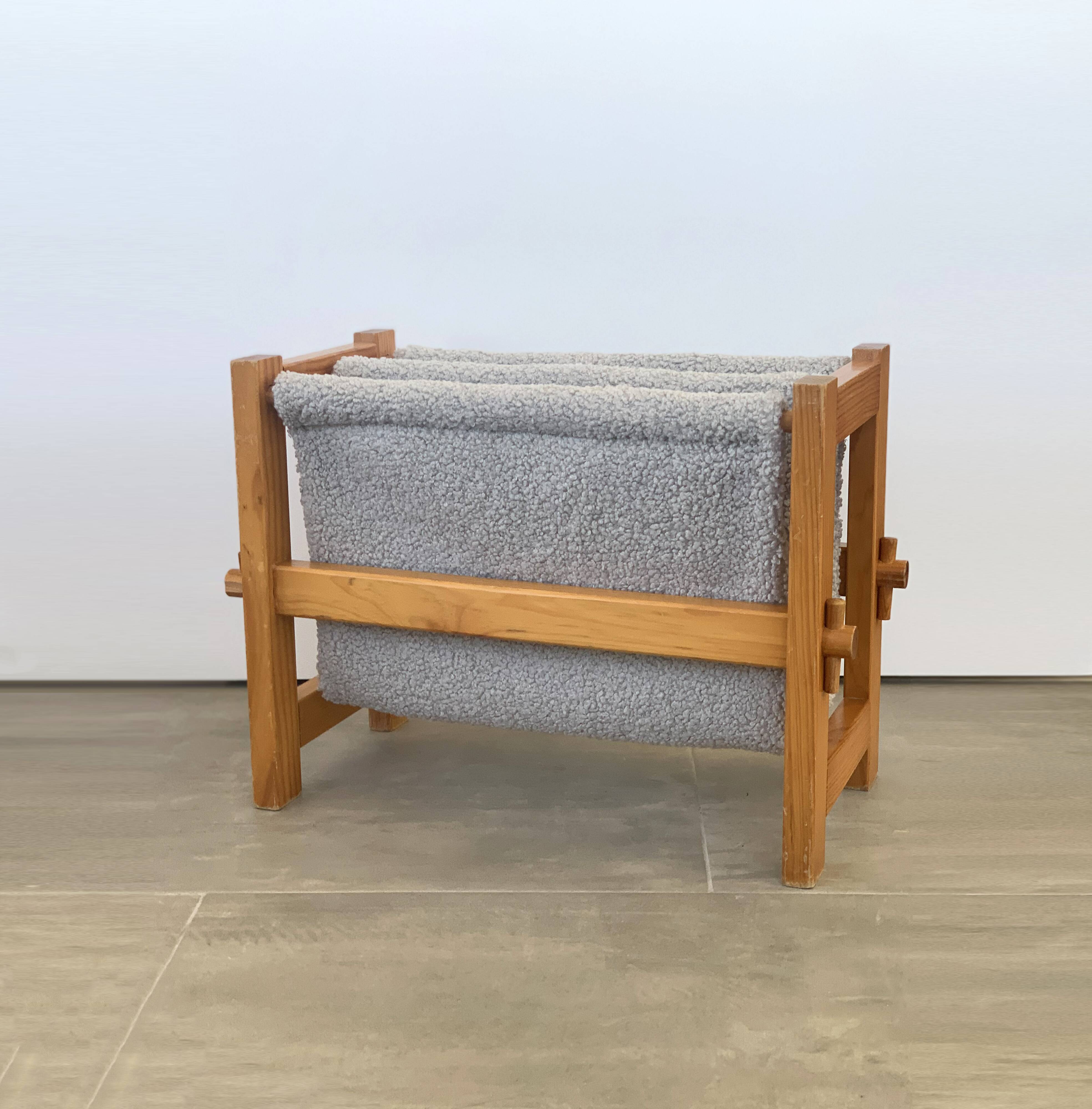 Magazine rack in wood and terry cloth, 1970