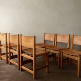 Vintage Kotka Dining Chairs Tomas Jelinek IKEA, Pine Leather 1980s Set of 6