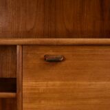 Mid-Century Teak Highboard with Sculpted Legs, Storage and Glass Shelf, 1960s