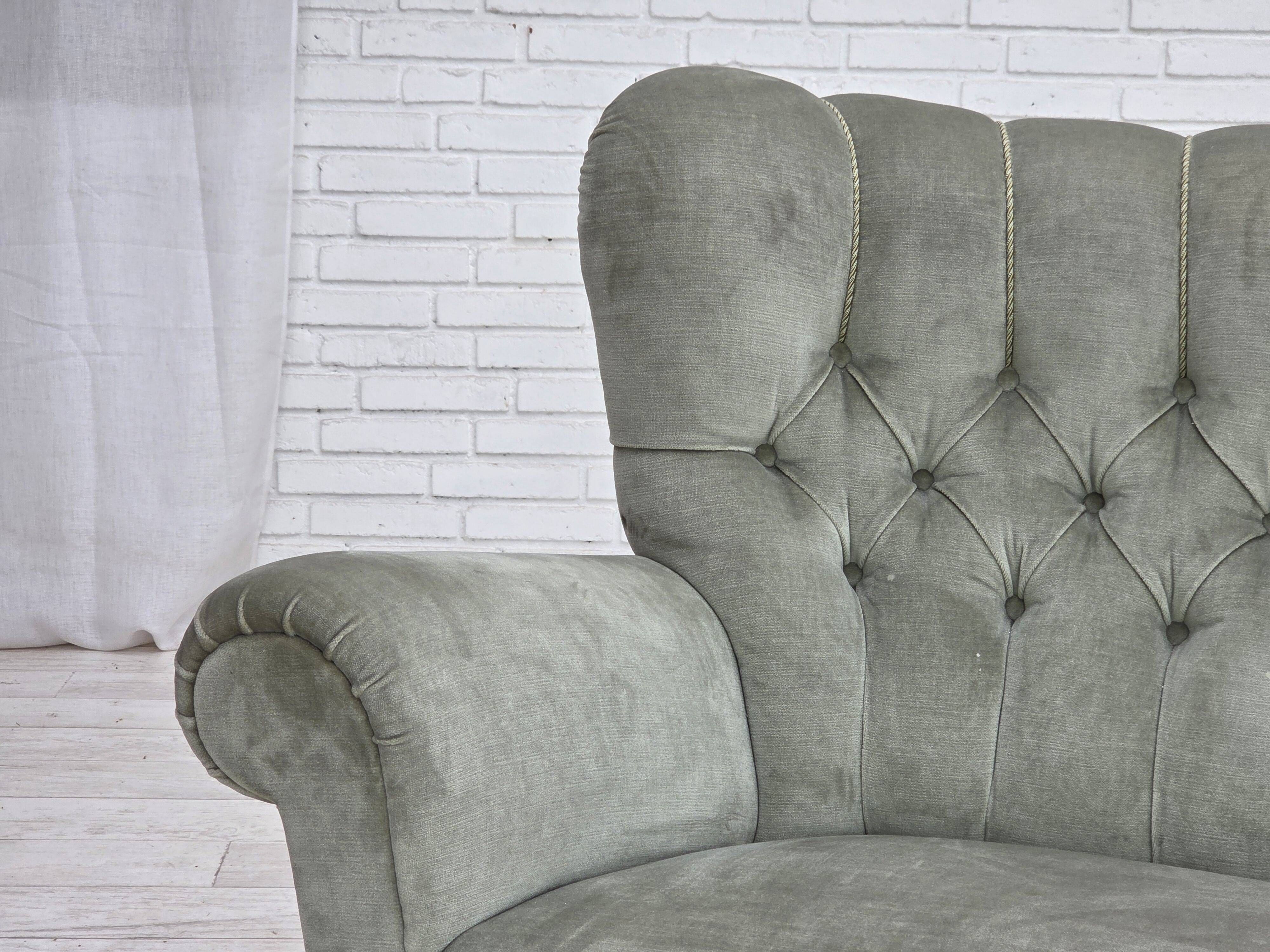 1960s, Danish 2-seater sofa. light green furniture velour.