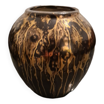 Vase noir coulures dorées Léon Pointu