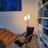 Floor lamp two glass globes and tablet