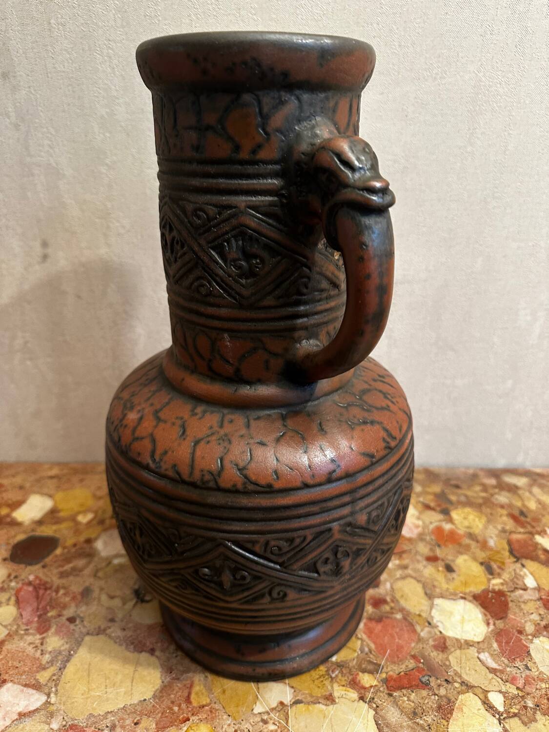 Jasba Vase 5005 - West Germany 60’s - Relief decor, Zoomorphic handles -
