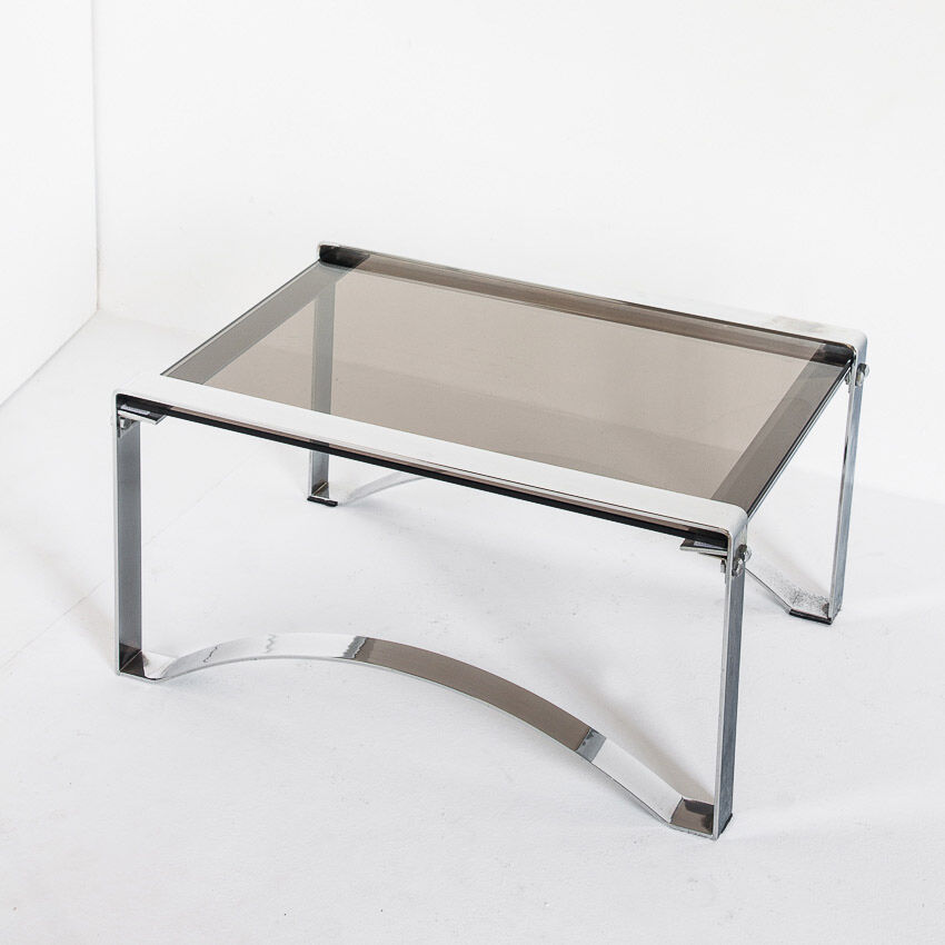 Vintage coffee table in chromed metal and glass, France 1970