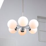 Space Age Italian Sputnik Chrome and Opaline Chandelier, 1970s