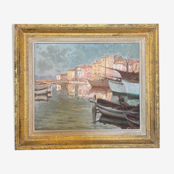 Painting Port of Saint Tropez 1939 Hippolyte Lety
