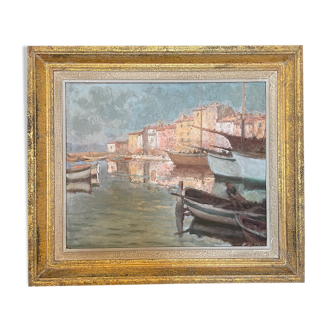 Painting Port of Saint Tropez 1939 Hippolyte Lety