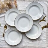 5 deep plates in white and gold Limoges porcelain