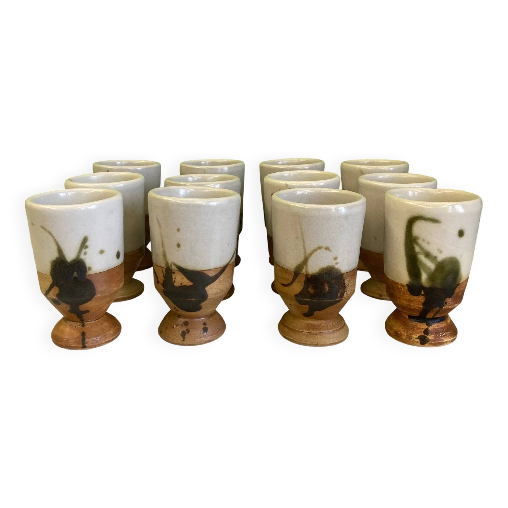 Colombe pottery 12 glazed stoneware cups by Madeleine Brault
