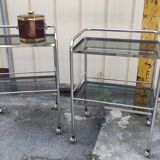 Paire de tables d'appoint design mm en chrome et verre