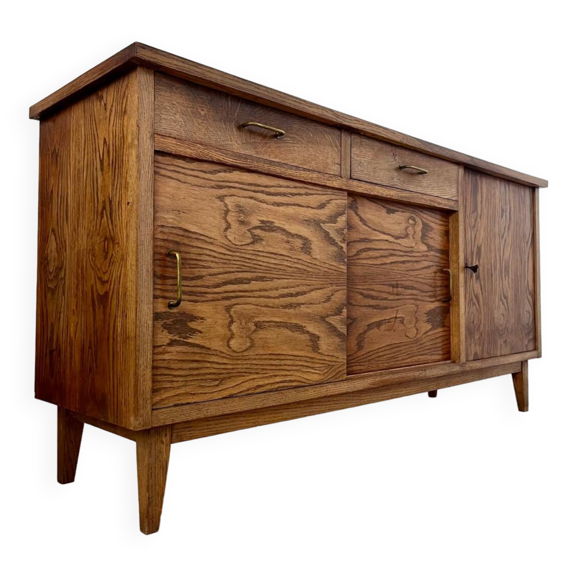 Old oak sideboard from the 1950s, vintage reconstruction period