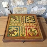 Play case, small horses, goose game, checkers game and chess