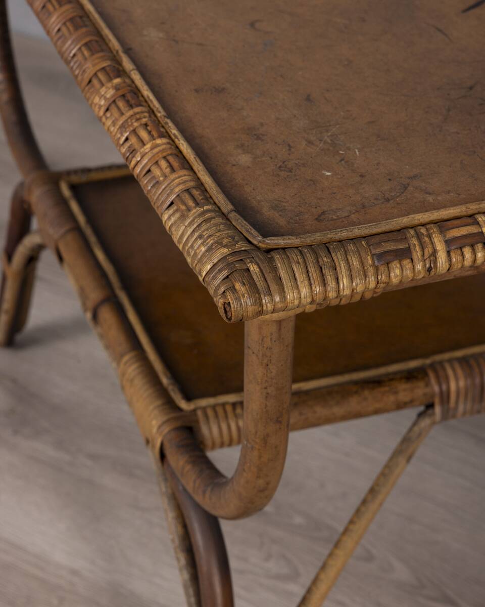 Vintage 1960s Italian design bamboo and wood side table