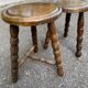 2 tripod stools in turned solid wood, Charles Dudouyt style, 1960.