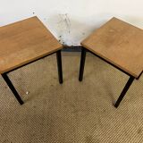 Pair of wooden and vintage metal bedside tables