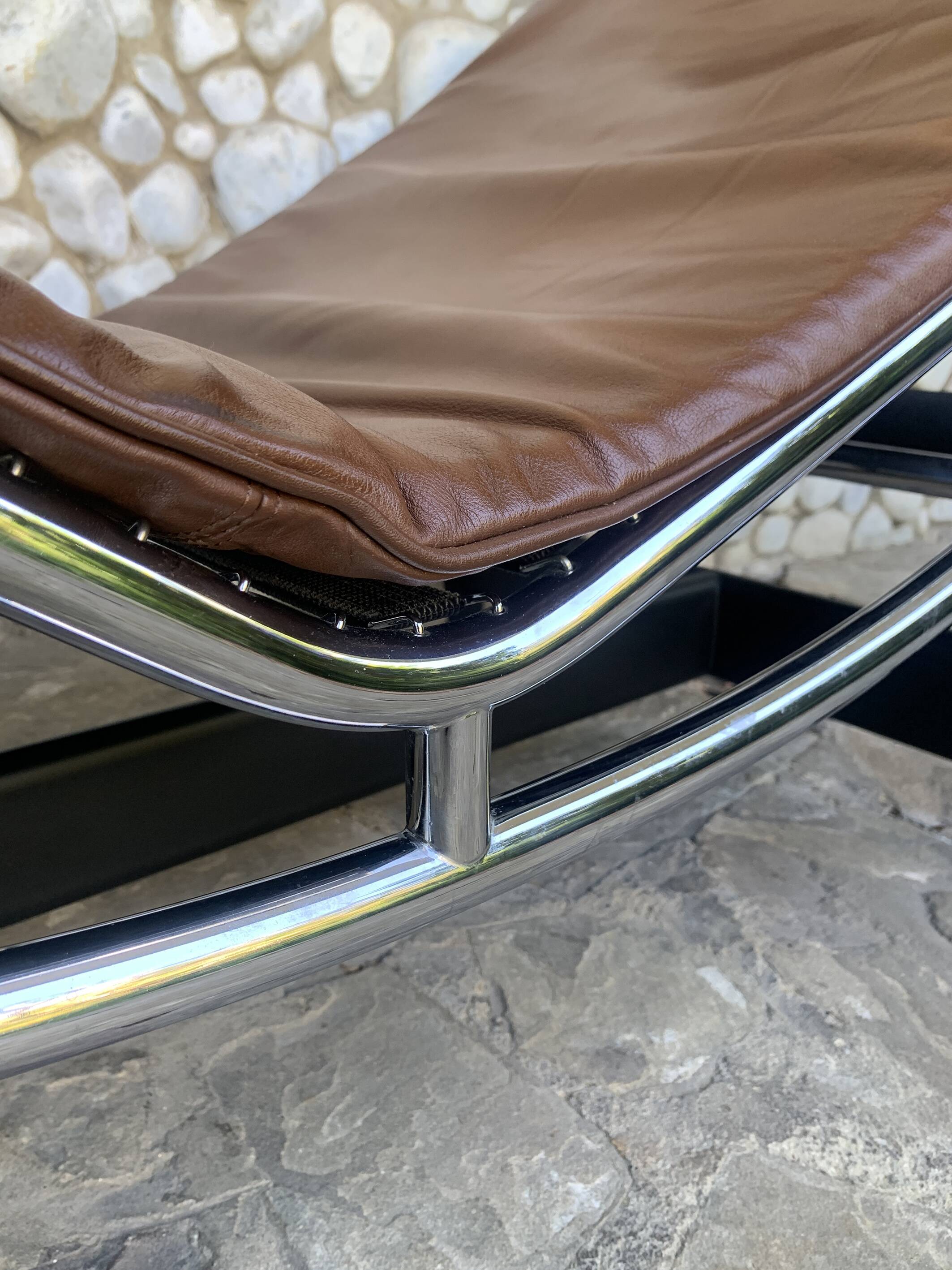 LC4 brown leather by Le Corbusier, Jeanneret & Perriand, Cassina, 1980