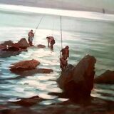 Oil painting on marine plywood from the 1930s g.piccinni (the beach of