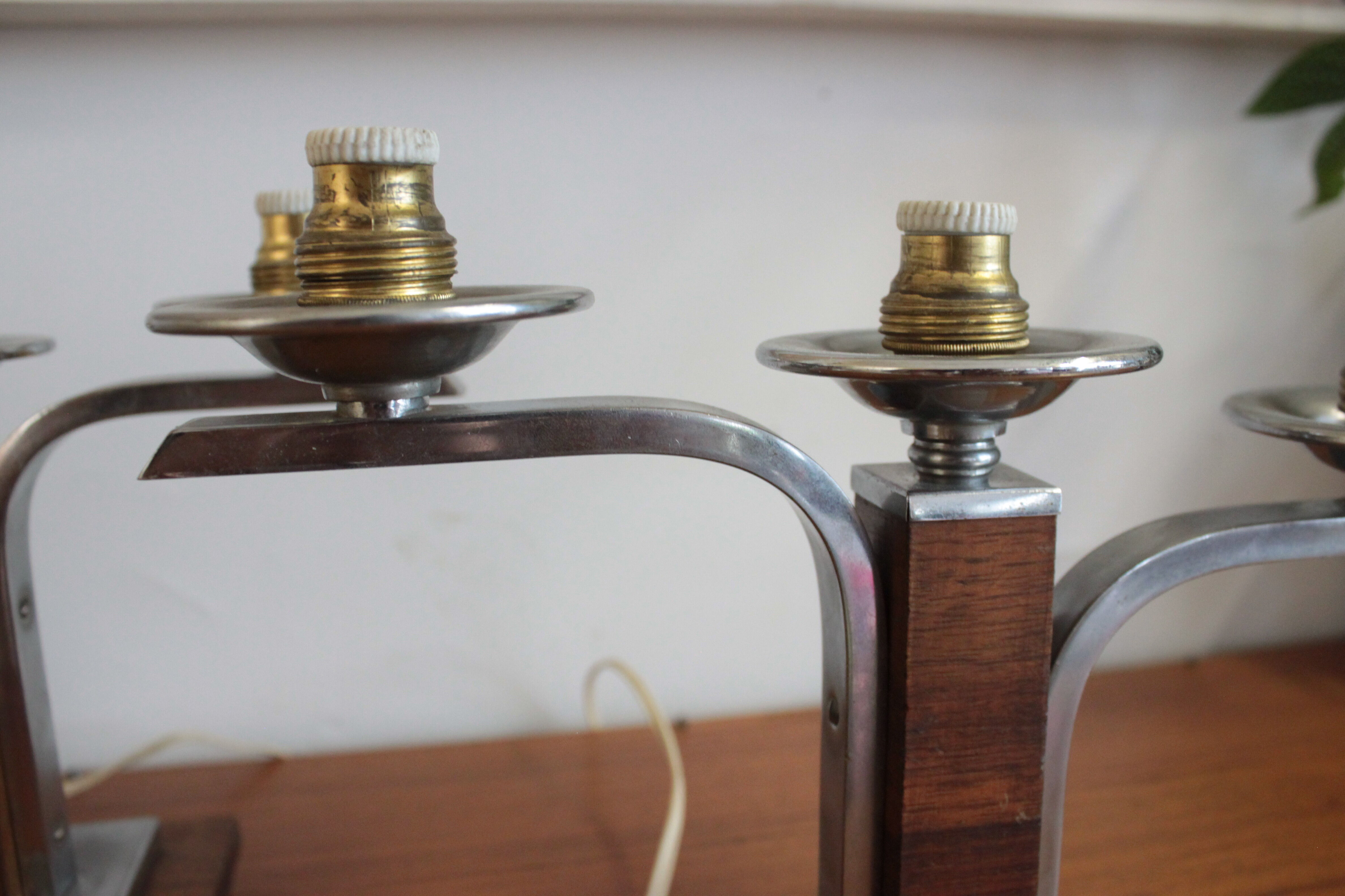 Pair of Art Deco rosewood chandelier table lamp