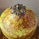 Lampe art nouveau en bronze abat jour pate verre 59x20