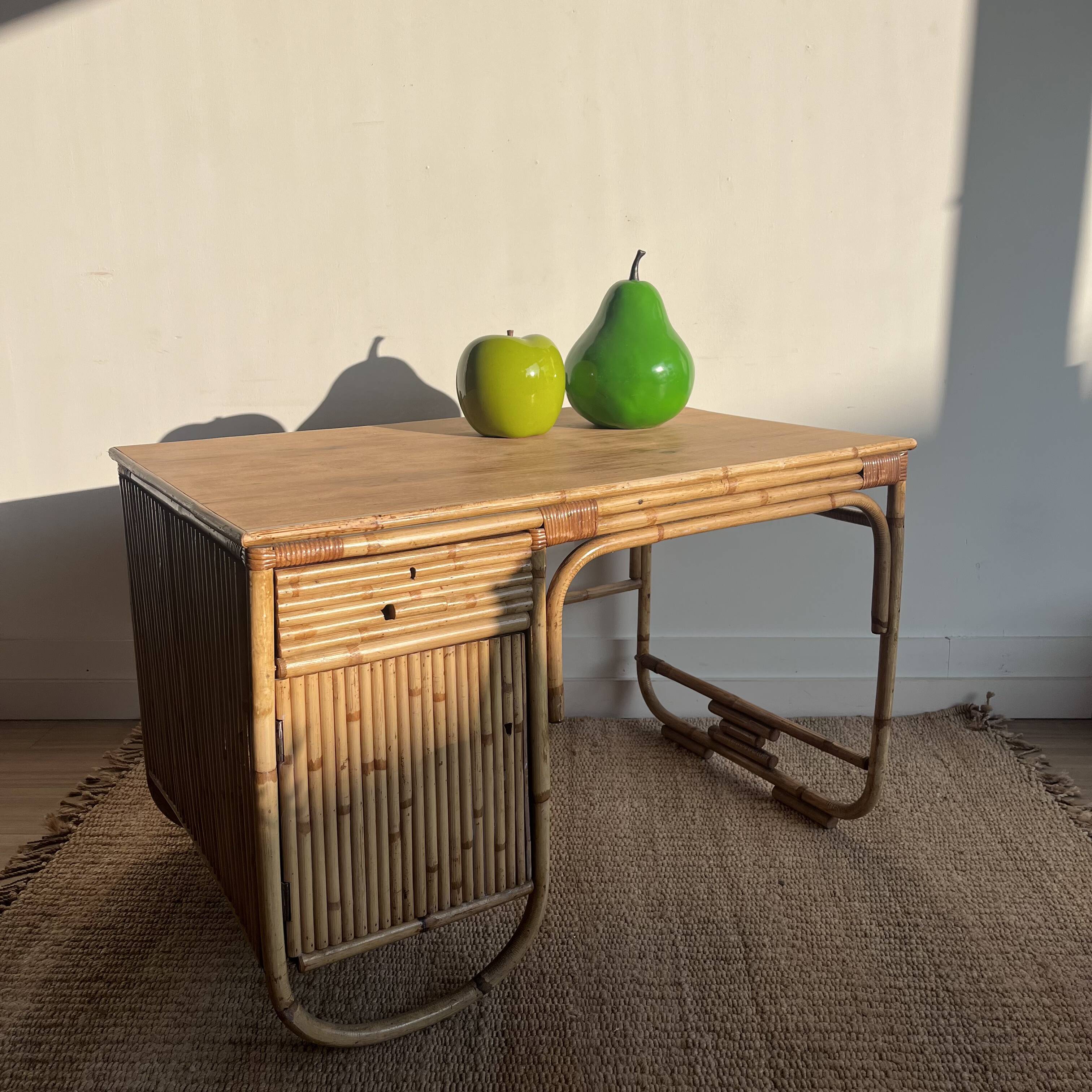 Mid-Century Vintage Bamboo Rattan Desk