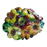 Vintage decorative object in ceramic majolica with pansy decoration – 1950s