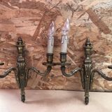 Pair of old doube wall lamp louis xv style gilt bronze