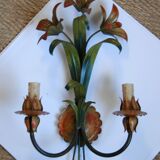 Pair of vintage floral wall sconces in Italian Florentine style metal.