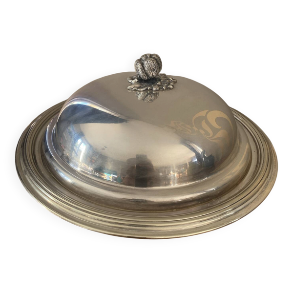 Plat de service et sa cloche en metal argenté
