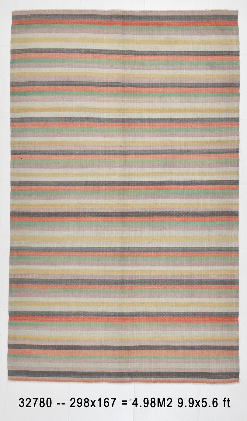 Turkish Soft Pastel Handmade Wool Kilim Rug, 167x298Cm