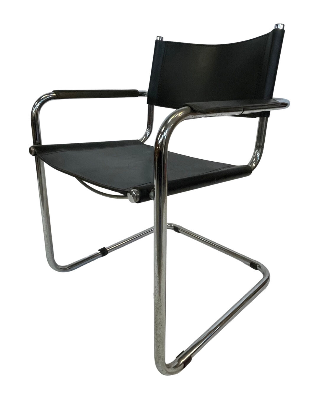 Set of 6 bauhaus cantilever chairs black leather and chrome design