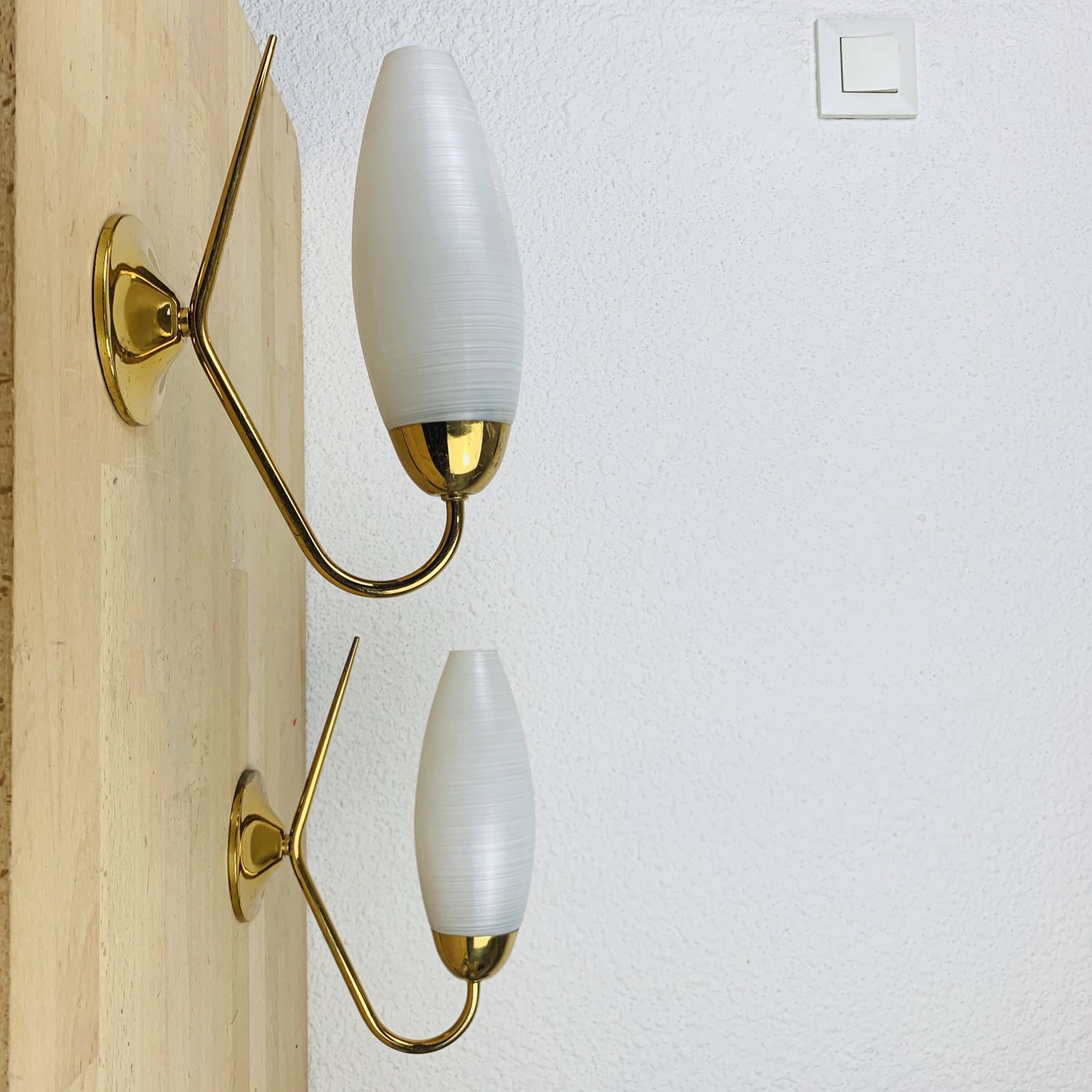 Pair of opaline brass wall lights from the 50s, Arlus, Lunel