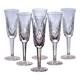 Large antique hand-cut crystal champagne flutes signed LS