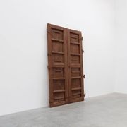 Large 17th century Monastery doors in terracotta lacquered oak, Portugal