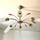 Golden brass chandelier 6 tulips red diamond tips 1950