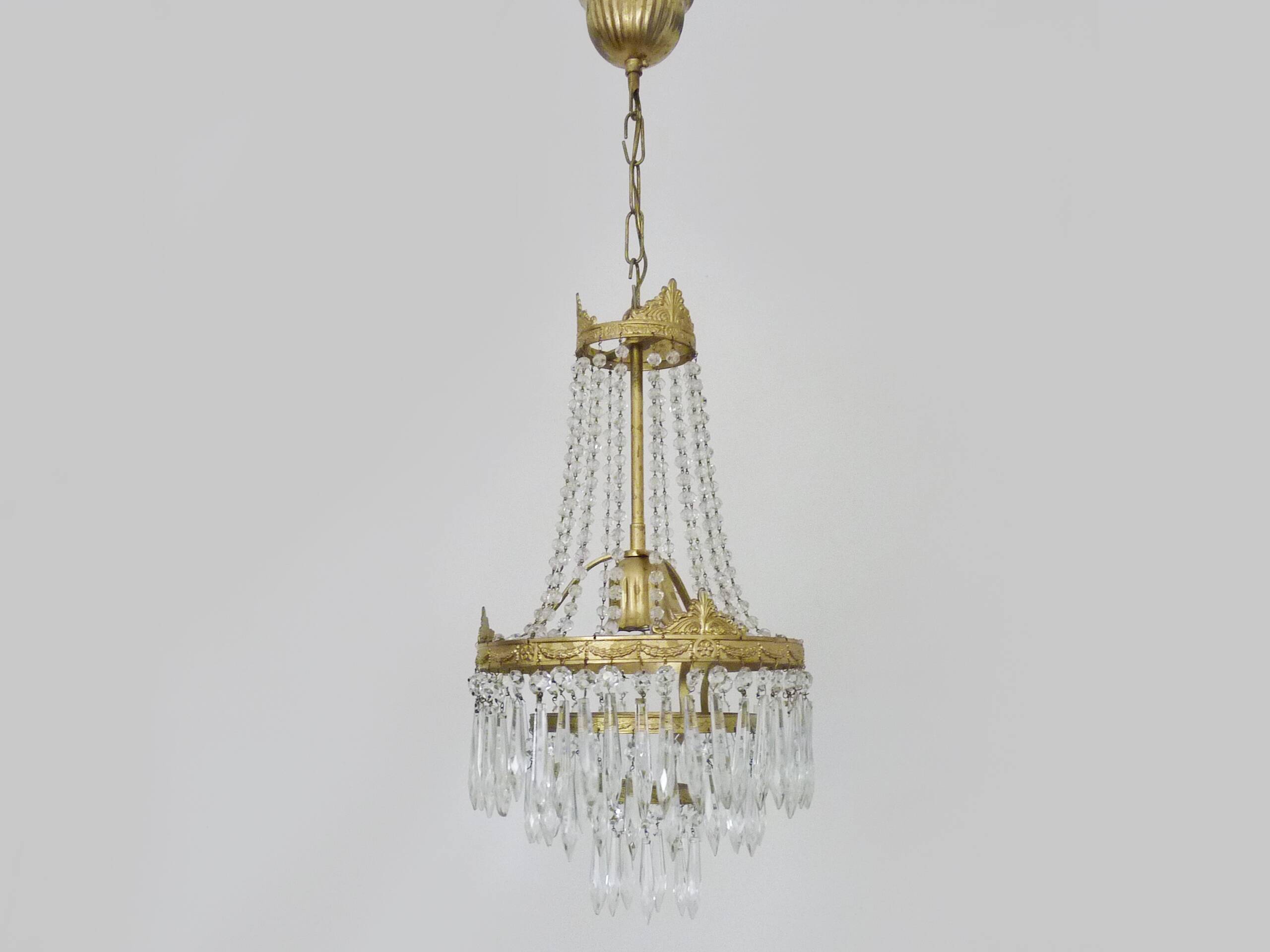 Vintage three-tiered balloon chandelier, glass pendants. 1970s.