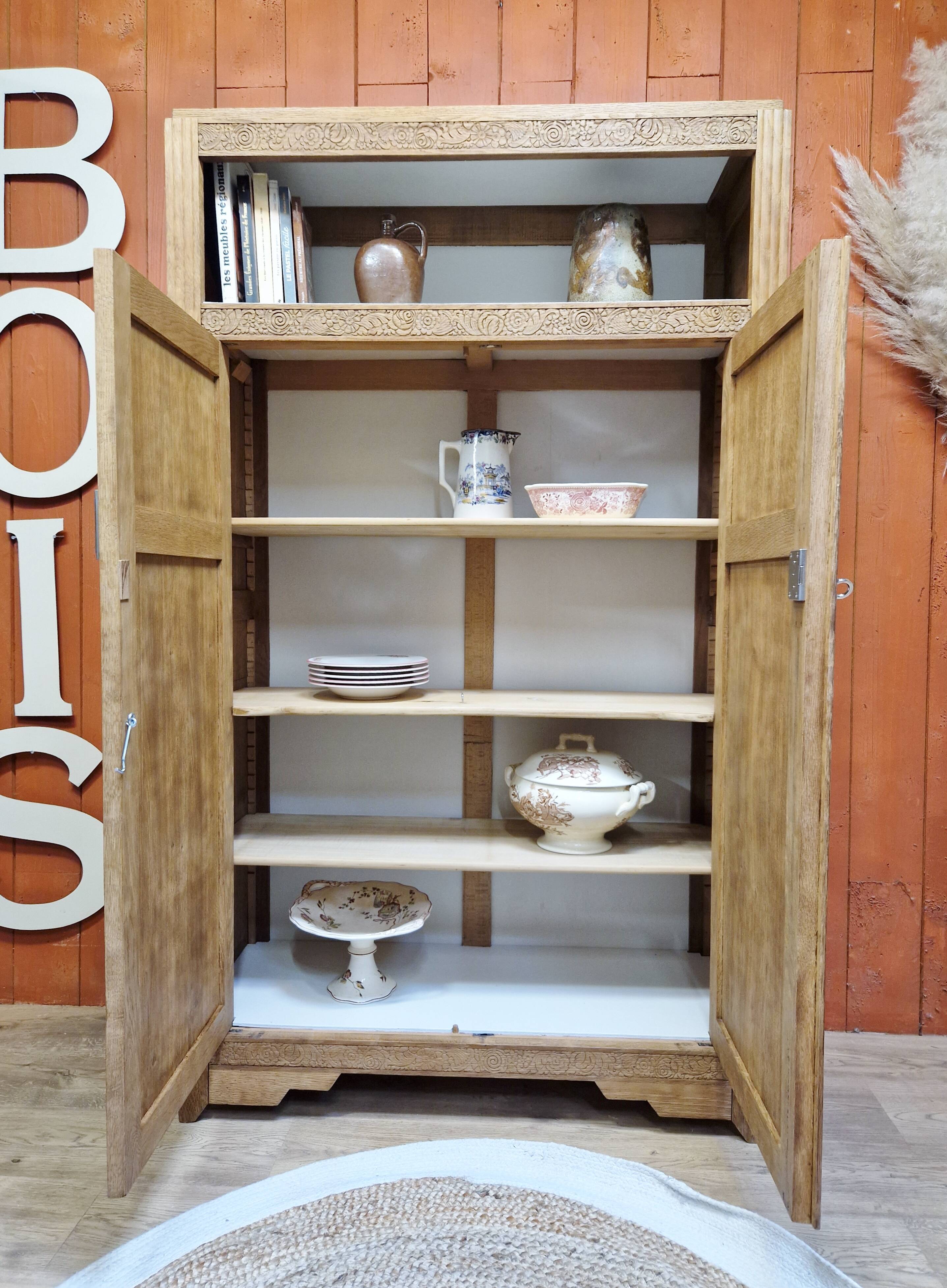 Oak wardrobe 2 doors Art Deco style renovated