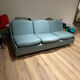 Banquette sofa circa 1970 blue fabric/yellow polka dots