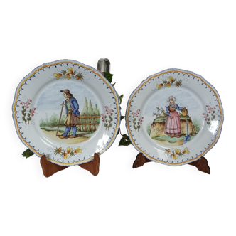 Plate duo decorated with Breton characters Henriot Quimper