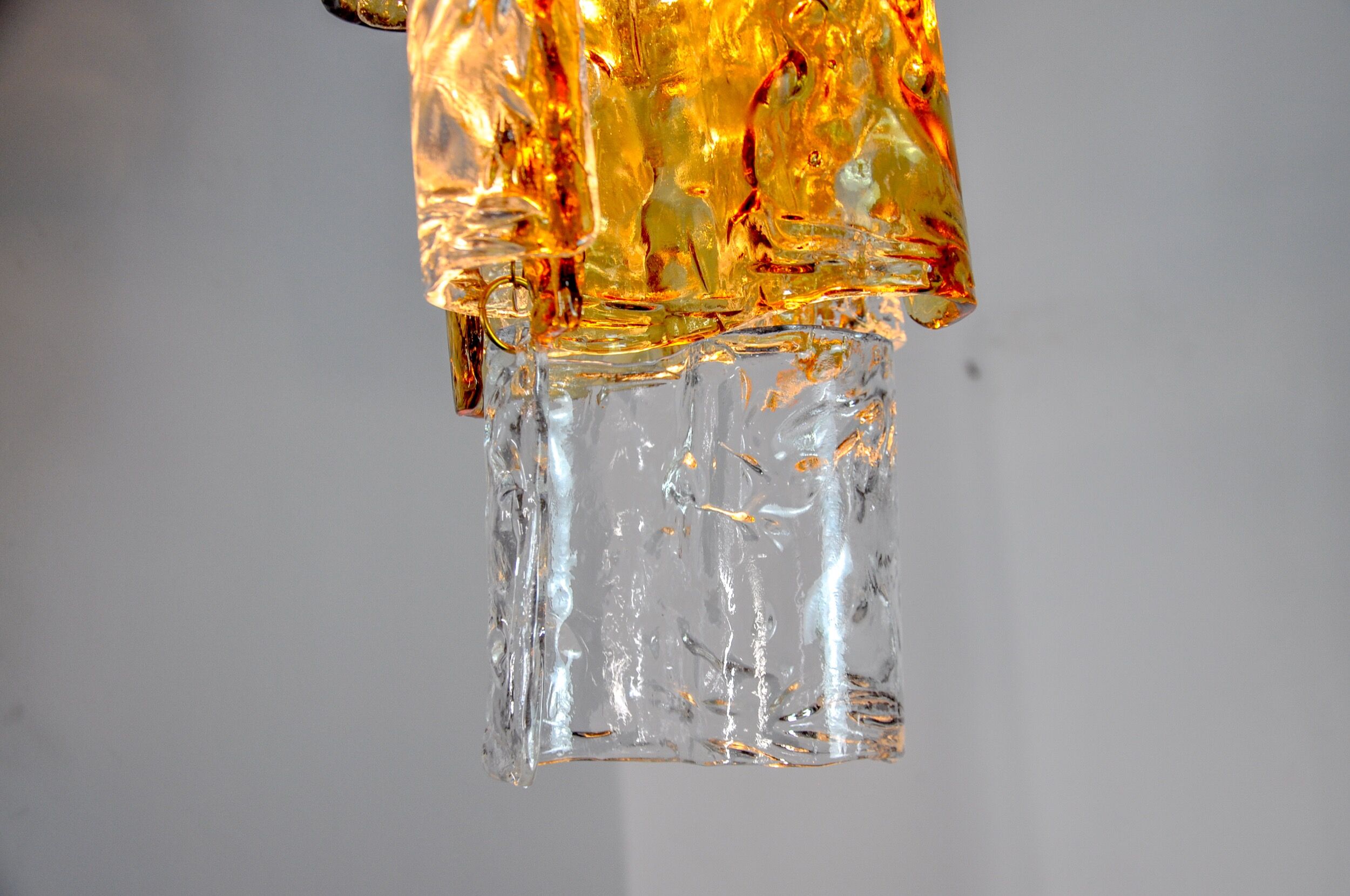 Two-tone chandelier by Zero Quattro, 3 levels, orange and transparent murano glass, Italy, 1970