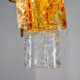 Two-tone chandelier by Zero Quattro, 3 levels, orange and transparent murano glass, Italy, 1970