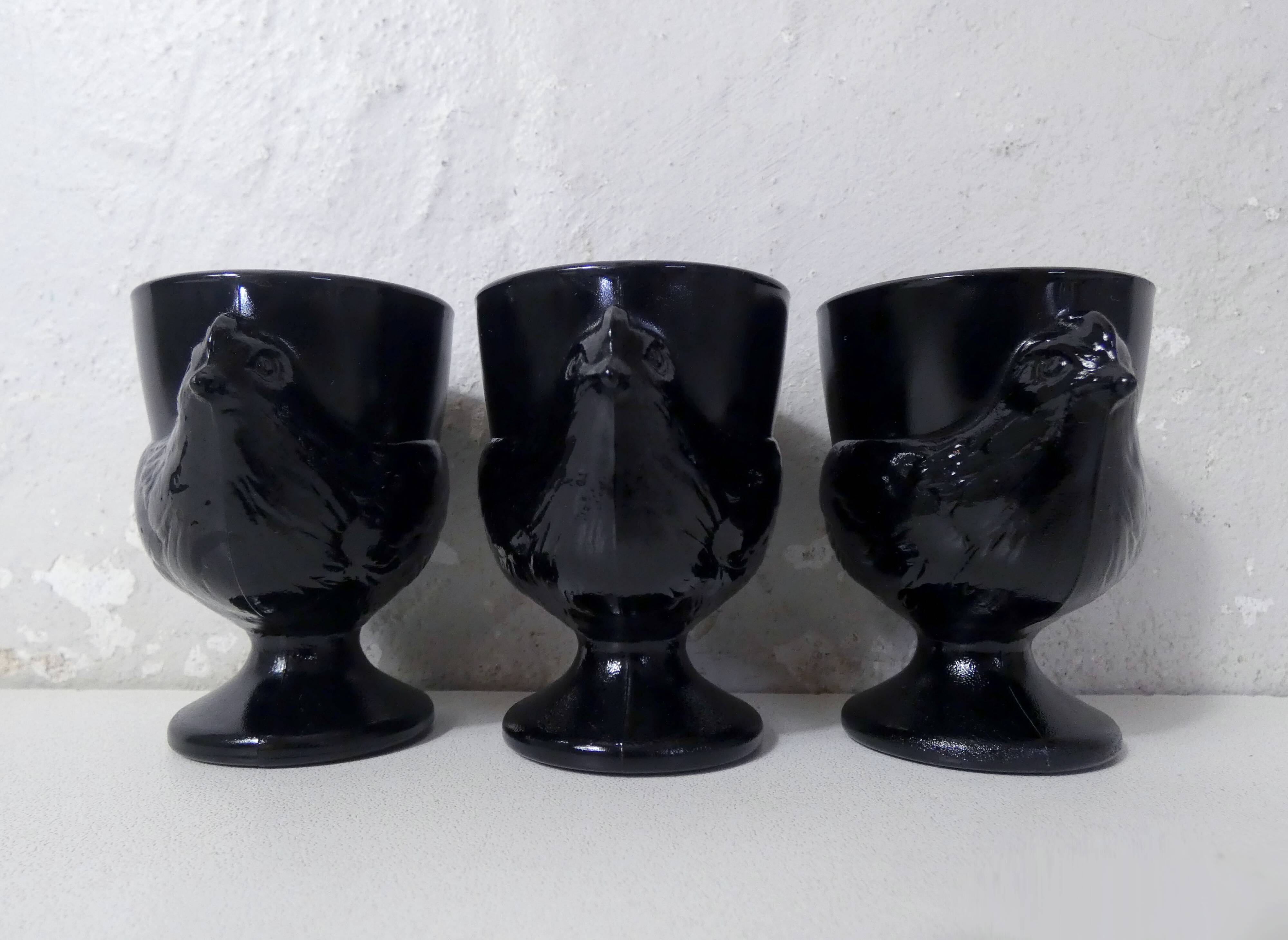 black chicken egg cups